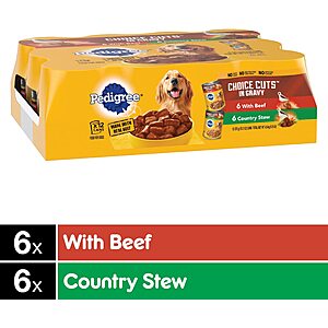 PEDIGREE CHOICE CUTS IN GRAVY Adult Canned Soft Wet Dog Food Variety Pack, with Beef and Country Stew, 13.2 oz. Cans 12 Pack $9.06 w/15% S&S, $10.71 w/5% S&S