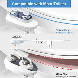 Veken Water Non-Electric Bidet Attachment for Toilet Self-Cleaning Dual Nozzle (Feminine/Bidet Wash) Toilet Bidet, Blue at Walmart for $29.88