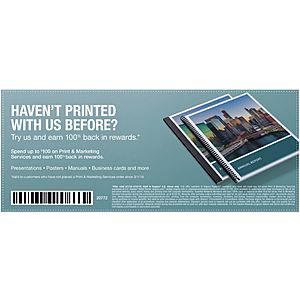Staples B&M - up to $100 in Print Services (Business Cards, Posters/Fliers, Presentations, etc get 100% back in Rewards (new customer, not used since 3/2018)
