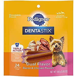 24-Count Pedigree Dentastix Dual Flavor Small Dog Dental Treats (Bacon/Chicken) $2.65