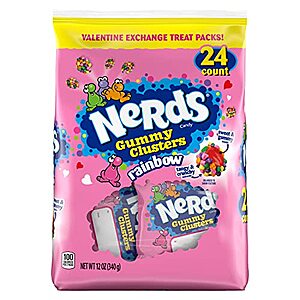 24-Packs 0.5-Oz Nerds Gummy Clusters Valentine's Day Classroom Exchange Candy (Rainbow) $5.63 w/ S&S + Free Shipping w/ Prime or on $25+