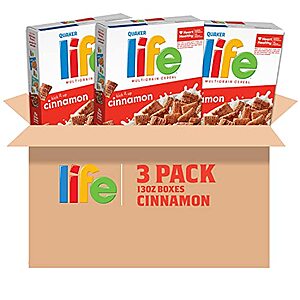 3-Pack 13-Oz Quaker Life Breakfast Cereal (Cinnamon) $8.18 w/ S&S + Free Shipping w/ Prime or on $25+