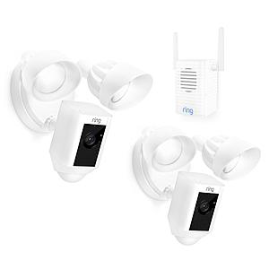 Ring Outdoor Wi-Fi Wired Standard Surveillance Camera with Motion Activated Floodlight with Chime Pro in White (2-Pack) - $314.10 (with card promo)
