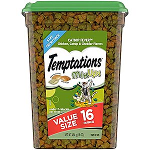 16oz. Temptations Crunchy and Soft Cat Treats (various flavors) $5.20 w/ Subscribe & Save