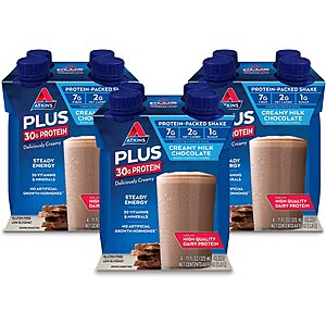 Atkins PLUS Protein-Packed Shake. Creamy Milk Chocolate with 30 Grams of Protein. Keto-Friendly and Gluten Free.11 Fl Oz (Pack of 12) - $16.75