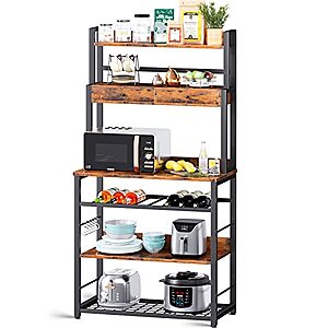 $88.39!!! 48% off on ODK Bakers Rack with Drawers, 6 Tier Kitchen Storage Shelf with Wine Rack and 6 S-Hooks+ Free Shipping
