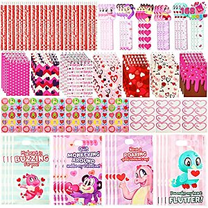 28 Pack Valentines Day Gifts for Kids, Treat Bags, Notebooks, Rulers, Erasers, Pencils, Stickers $11.99 + Free Ship w/Prime