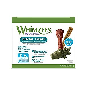 89-Count WHIMZEES by Wellness Natural Dental Chews for Dogs (Small Breed) $18.75 & More + Free S/H