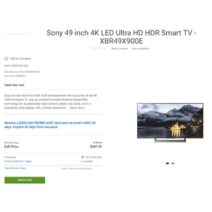 Get a $300 Dell gift card with purchase of 49-inch Sony Android TV $947.99