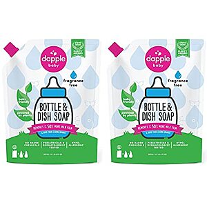 Dapple Baby Bottle & Dish Liquid Soap Refill Pouch, Fragrance Free, (Pack of 2) 68.0 Fl Oz - $12.78