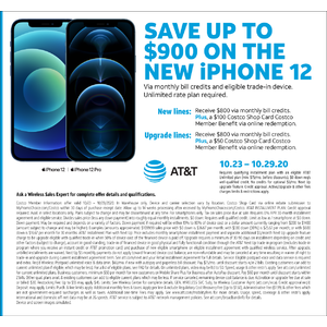 Costco Members: Save up to $900 on the New AT&T iPhone 12 Via monthly bill credits & eligible trade-in device